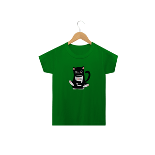 Nome do produto Camiseta Infantil Gato Preto Café