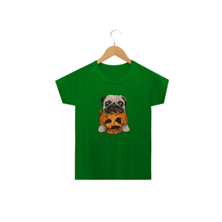 Nome do produto Camiseta Infantil Pug Comendo uma Abóbora