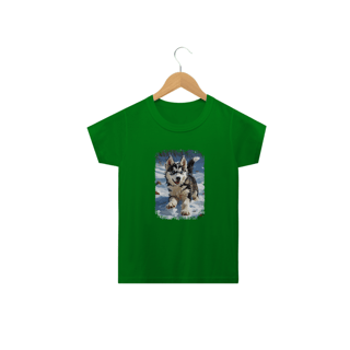 Nome do produto Camiseta Infantil Husky Siberiano Correndo na Neve