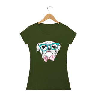 Nome do produto Baby Look Bulldog Inglês de Óculos e Gravatinha