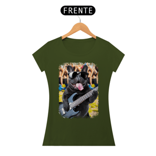 Nome do produto Baby Look Bulldog Francês Tocando Guitarra