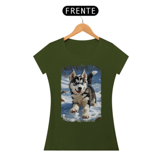 Nome do produto Baby Look Husky Siberiano Correndo na Neve