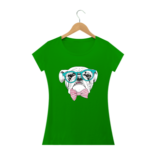 Nome do produto Baby Look Bulldog Inglês de Óculos e Gravatinha
