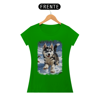 Nome do produto Baby Look Husky Siberiano Correndo na Neve