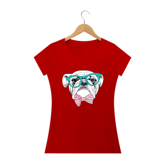 Nome do produto Baby Look Bulldog Inglês de Óculos e Gravatinha