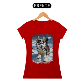 Nome do produto Baby Look Husky Siberiano Correndo na Neve