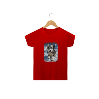 Nome do produto Camiseta Infantil Husky Siberiano Correndo na Neve