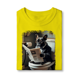 Nome do produto Camiseta Infantil Bulldog Francês no Trono Lendo Jornal