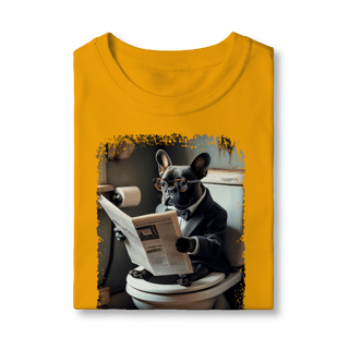 Nome do produto Camiseta Infantil Bulldog Francês no Trono Lendo Jornal