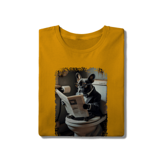 Nome do produto Camiseta Bulldog Francês no Trono Lendo Jornal