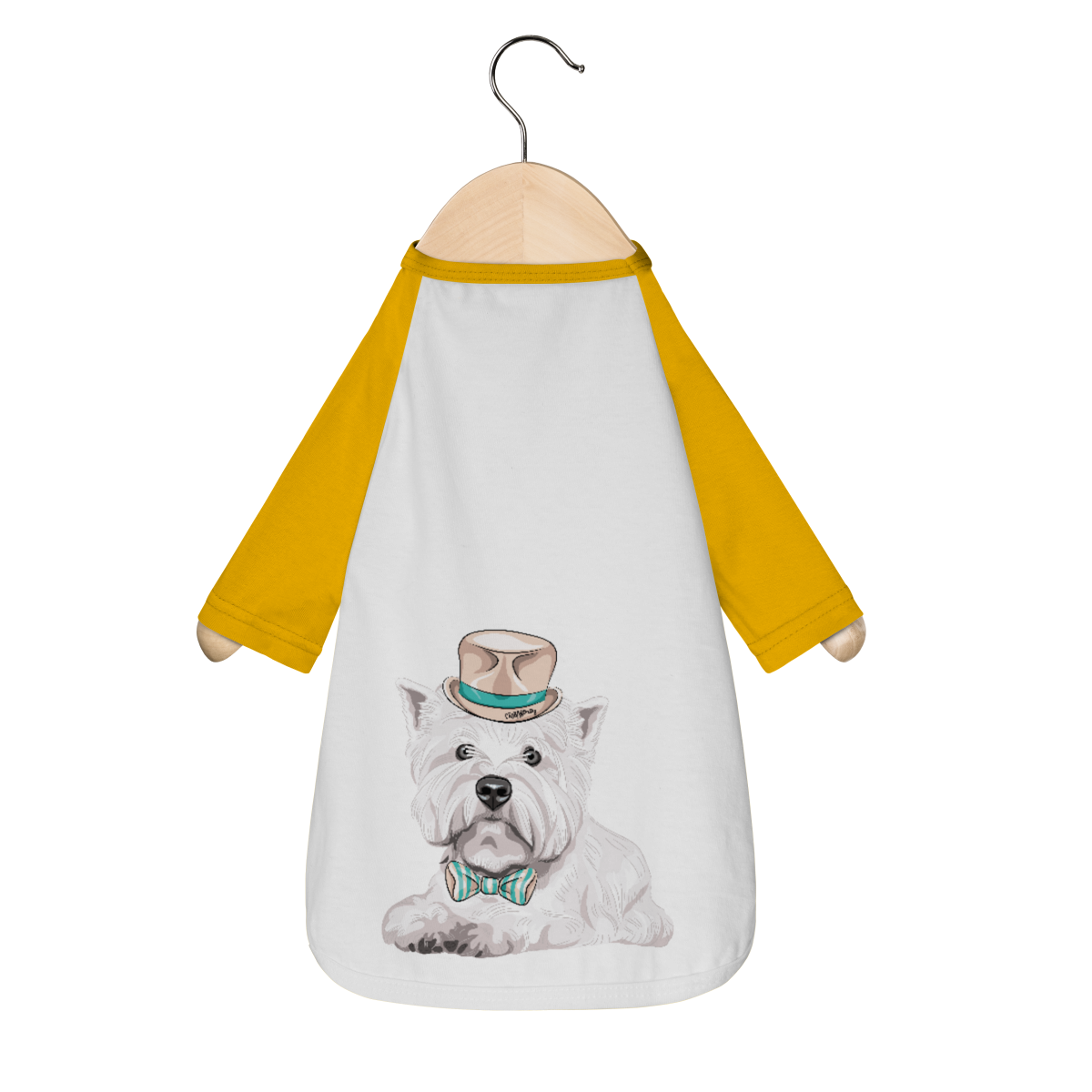 Nome do produto: Camiseta para Cachorro - West Terrier de Gravata e Chapéu