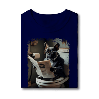 Nome do produto Camiseta Infantil Bulldog Francês no Trono Lendo Jornal