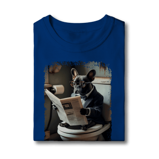 Nome do produto Camiseta Infantil Bulldog Francês no Trono Lendo Jornal