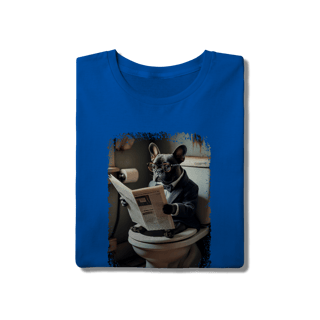 Nome do produto Camiseta Bulldog Francês no Trono Lendo Jornal
