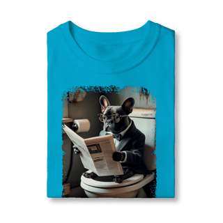 Nome do produto Camiseta Infantil Bulldog Francês no Trono Lendo Jornal