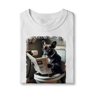 Nome do produto Camiseta Infantil Bulldog Francês no Trono Lendo Jornal