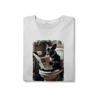 Nome do produto Camiseta Bulldog Francês no Trono Lendo Jornal