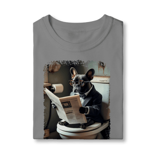 Nome do produto Camiseta Infantil Bulldog Francês no Trono Lendo Jornal