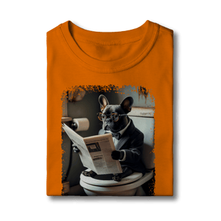 Nome do produto Camiseta Infantil Bulldog Francês no Trono Lendo Jornal