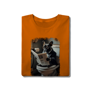 Nome do produto Camiseta Bulldog Francês no Trono Lendo Jornal