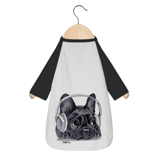 Camiseta para Cachorro - Bulldog Francês Ouvindo Música