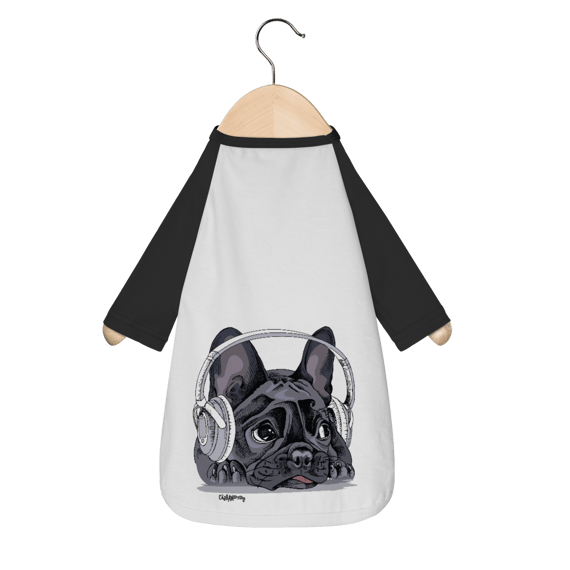 Camiseta para Cachorro - Bulldog Francês Ouvindo Música