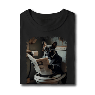 Nome do produto Camiseta Infantil Bulldog Francês no Trono Lendo Jornal
