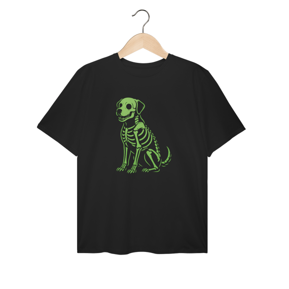 Camiseta Plus Size Cachorro Esqueleto Neon