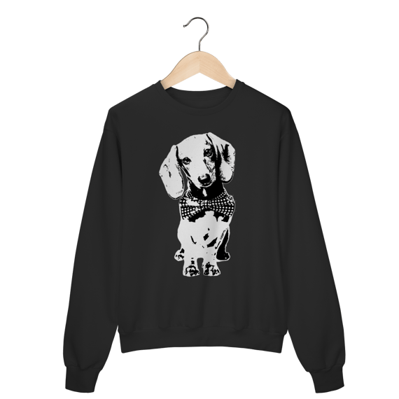 Moletom Blusão Dachshund de Gravatinha em Preto e Branco