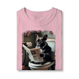 Nome do produto Camiseta Infantil Bulldog Francês no Trono Lendo Jornal