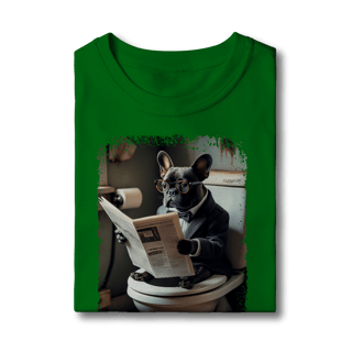 Nome do produto Camiseta Infantil Bulldog Francês no Trono Lendo Jornal