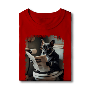 Nome do produto Camiseta Infantil Bulldog Francês no Trono Lendo Jornal