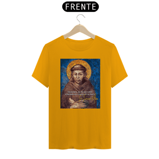 Nome do produto Camiseta Basic São Francisco de Assis Afresco com frase em Italiano Signore, fa di me uno strumento della tua pace