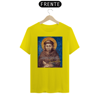Nome do produto Camiseta Basic São Francisco de Assis Afresco com frase em Italiano Signore, fa di me uno strumento della tua pace