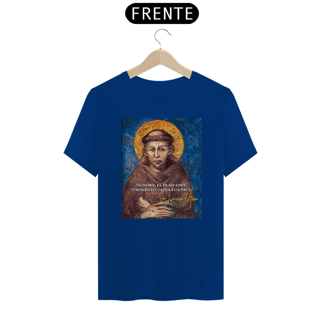 Nome do produto Camiseta Basic São Francisco de Assis Afresco com frase em Italiano Signore, fa di me uno strumento della tua pace