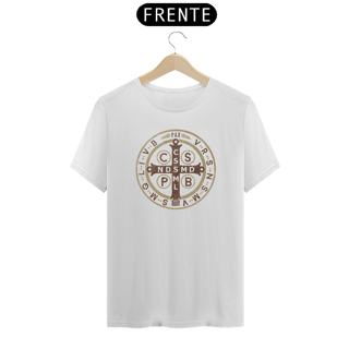 Nome do produto Camiseta Premium Medalha de São Bento Marrom e Bege