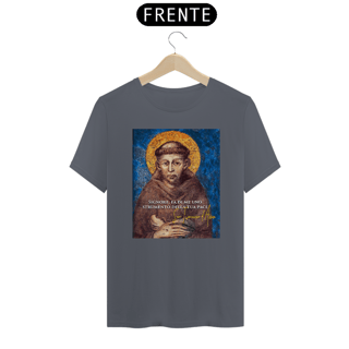 Nome do produto Camiseta Basic São Francisco de Assis Afresco com frase em Italiano Signore, fa di me uno strumento della tua pace