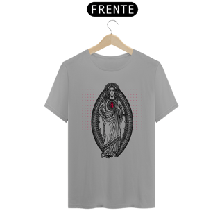 Camiseta Clássica Sagrado Coração de Jesus Cinza e Vermelha