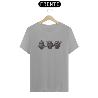Nome do produto Camiseta Basic Sagrado Coração de Jesus, Virgem Maria e São José Cinza e Preto