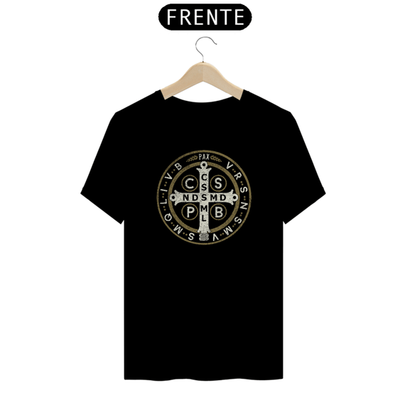 Camiseta Premium Medalha de São Bento Verde Oliva e Bege