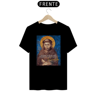 Nome do produto Camiseta Basic São Francisco de Assis Afresco com frase em Italiano Signore, fa di me uno strumento della tua pace