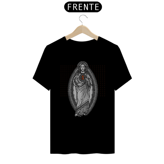 Camiseta Clássica Sagrado Coração de Jesus Cinza e Vermelha