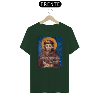 Nome do produto Camiseta Basic São Francisco de Assis Afresco com frase em Italiano Signore, fa di me uno strumento della tua pace