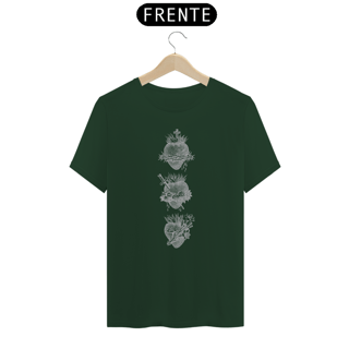 Nome do produto Camiseta Basic Sagrado Coração de Jesus, Virgem Maria e São José Vertical
