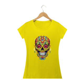 Nome do produto CAVEIRA MEXICANA FLOR LARANJA - Camiseta Personalizada com Estampa de Caveira Mexicana