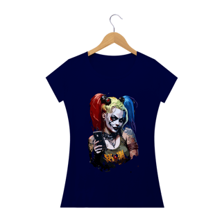 Nome do produto ARLEQUINA CELULAR - Camiseta Feminina Personalizada com Estampa Geek