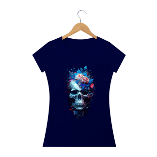 Nome do produto CAVEIRA FLORES AZUIS - Camiseta Personalizada com Estampa de Caveira.svg