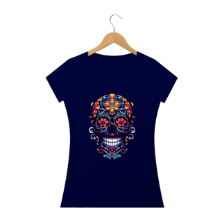 Nome do produto CAVEIRA MEXICANA FLOR LARANJA - Camiseta Personalizada com Estampa de Caveira Mexicana
