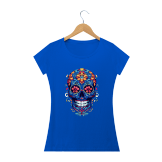 Nome do produto CAVEIRA MEXICANA FLOR LARANJA - Camiseta Personalizada com Estampa de Caveira Mexicana
