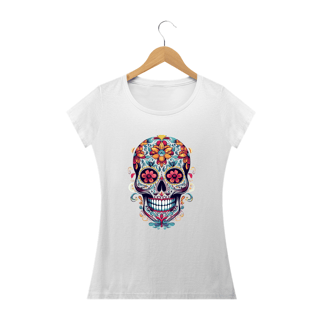 Nome do produto CAVEIRA MEXICANA FLOR LARANJA - Camiseta Personalizada com Estampa de Caveira Mexicana